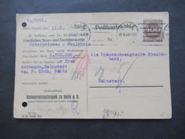 DR Infla 11.8.1923 Ziffer Nr.271 Mit Perfin EF Fern PK Halle - Helmstedt Genossenschaftsbank Zu Halle An Der Saale - Lettres & Documents