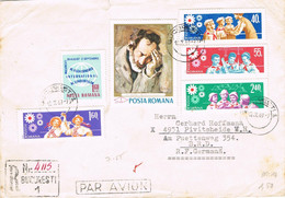 47130. Carta Aerea Certificada BUCURESTI (Rumania) 1969. Stamp Scouts. Viñeta AFR Al Dorso - Lettres & Documents