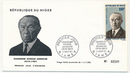 NIGER - Enveloppe FDC - 100F Chancelier Konrad Adenauer - NIAMEY - 11 Aout 1967 - Niger (1960-...)