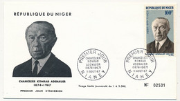 NIGER - Enveloppe FDC - 100F Chancelier Konrad Adenauer - NIAMEY - 11 Aout 1967 - Níger (1960-...)