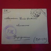 LETTRE CARCASSONNE POUR PERPIGNANS CACHET FM 1915 - Covers & Documents