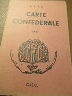 Carte Syndicale/C.F.T.C./ Carte Confédérale/Fédération Des Syndicats Chrétiens Des P.T.T./1951                    AEC221 - Tarjetas De Membresía