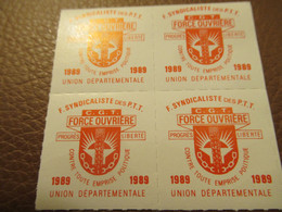 F.O../4 Timbres D'adhésion Mensuelle/Carte Confédérale/Fédération Syndicaliste Des Travailleurs Des P.T.T./1989   AEC237 - Tarjetas De Membresía