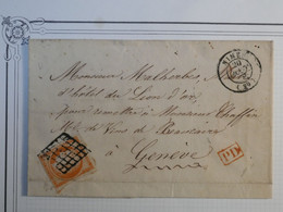 BG6 FRANCE BELLE LETTRE RRR  20 08  1850 NIMES A GENEVE  SUISSE  +CERES  N° 5  +VOISIN++AFFR. INTERESSANT - 1849-1850 Cérès