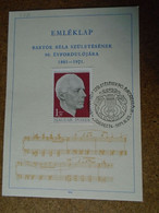 D191107   Hungary  -  Commemorative Sheet With Handstamp  - Bartók Béla 1971 Budapest -Composer Musician - Otros & Sin Clasificación