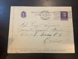 RSI Biglietto Postale Da Pertengo  50 C.  Per Torino 21.2.1944 - Interi Postali