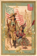 CHROMO AU BON MARCHE -  DRAPEAU USA Tenu Par ENAFANTS COSTUME NATIONAL - MINOT N° 39 B  - (76,5x116,6mm) - TRES BON ETAT - Au Bon Marché