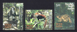 India 2009 Rare Fauna Of The North-East Animals Nature Stamps 3v SET MNH, P.O Fresh & Fine - Chimpancés