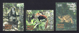 India 2009 Rare Fauna Of The North-East Animals Nature Stamps 3v SET MNH, P.O Fresh & Fine - Chimpanzees