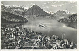 Europe Switzerland Zurich USTER Vierwaldstattersee Vitznau Lake Scene Buochser Stanserhorn Ship 1938 Postcard - Uster