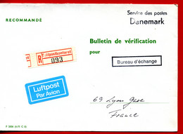 Lettre Recommandée Pour La France - Cachet "SERVICE DES POSTES DANEMARK" Et "BUREAU D'ECHANGE" - Maschinenstempel (EMA)