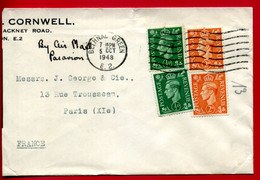 1948 - Lettre De BETHNAL GREEN Pour Paris - Tp Georges VI N° 209 Et 212 - Storia Postale