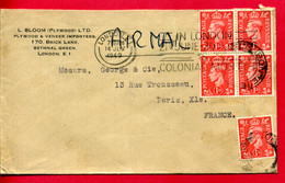 1949 - Lettre De Londres Pour Paris -5 Tp Georges VI N° 210 - Brieven En Documenten