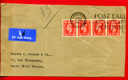 1949 - Lettre De Londres Pour Paris -4 Tp Georges VI N° 210  - Devant D'enveloppe - Only Front Of Envelope - Storia Postale