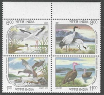 INDIA 1994 Endangered Water Birds Set (Sg#1603-6) MNH "WITHDRAWN" ISSUE Block As Per Scan - Flamants