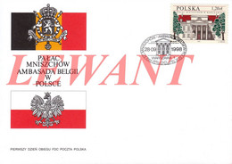 POLAND 1998.09.28.  The Palace Of Mniszchów Is The Seat Of The Belgian Ambassy In Warsaw FDC - Lettres & Documents