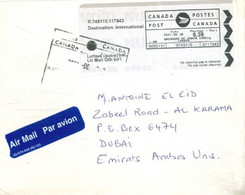 CANADA - 2021 - STAMPED LABEL COVER TO DUBAI. - Frankeervignetten (ATM) - Stic'n'Tic