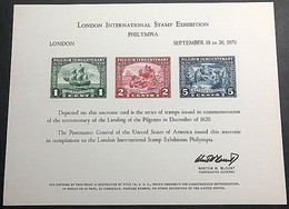 London International Stamp Exhibition Philympia Sept 1970 US Souvenir Card - Recordatorios