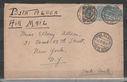 ITALIA 1926 - Lettera Posta Aerea Per USA Con Floreale 2 L. (Posta Aerea 1 L. Difettoso) - Marcophilie (Avions)