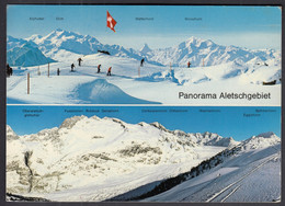 Switzerland Riederalp 1974 / Panorama Aletschgebiet, Mountains, Flag, Alpine Skiing - Riederalp