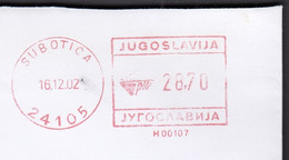 Yugoslavia Serbia Subotica 2002 / Machine Stamp ATM - Covers & Documents