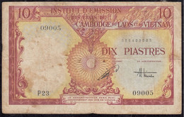 1953 Indochine 10 DIX Piastre "Rare Old Banknote" {P23 09005} Cambodia Laos Vietnam India & China (**)  Indochina - Other - Asia