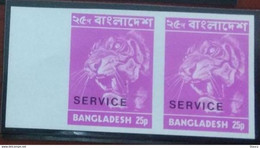 Bangladesh 1973 1st. Definitive Series OFFICIAL Stamp "Ovpt. SERVICE - TIGER 25p (Sg#O6) "SPECIMEN" IMPERF Pair MNH - Otros & Sin Clasificación