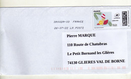 Enveloppe FRANCE Avec Vignette Affranchissement Lettre Verte Oblitération LA POSTE 39002A-03 26/07/2022 - 2010-... Viñetas De Franqueo Illustradas