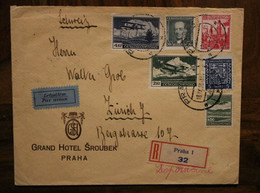 1936 Grand Hotel Sroubek Cover Air Mail Letadlem Tchécoslovaquie Cover Tschechoslowakei Praha Czechoslovakia - Brieven En Documenten