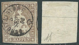 1854-62 SVIZZERA USATO ALLEGORIA SEDUTA 5 R FILO NERO UNIFICATO 26d - RF20-6 - Gebraucht