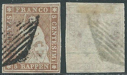 1854-62 SVIZZERA USATO ALLEGORIA SEDUTA 5 R FILO VERDE UNIFICATO 26b - RF20-7 - Gebraucht