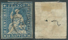 1854-62 SVIZZERA USATO ALLEGORIA SEDUTA 10 R FILO VERDE UNIFICATO 27 - RF1-7 - Gebraucht