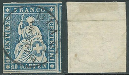 1854-62 SVIZZERA USATO ALLEGORIA SEDUTA 10 R FILO VERDE UNIFICATO 27 - RF1-9 - Gebraucht