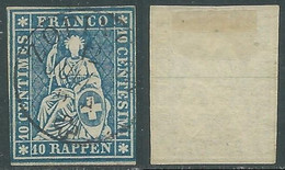 1854-62 SVIZZERA USATO ALLEGORIA SEDUTA 10 R FILO VERDE UNIFICATO 27 - RF20-7 - Gebraucht