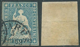 1854-62 SVIZZERA USATO ALLEGORIA SEDUTA 10 R FILO VERDE UNIFICATO 27 - RF20-9 - Gebraucht