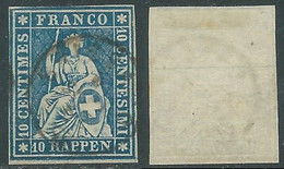 1854-62 SVIZZERA USATO ALLEGORIA SEDUTA 10 R FILO VERDE UNIFICATO 27 - RF20-8 - Gebraucht