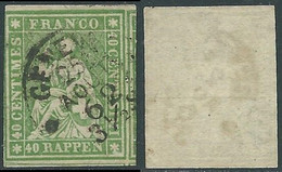 1854-62 SVIZZERA USATO ALLEGORIA SEDUTA 40 R FILO VERDE UNIFICATO 30 - RF1-7 - Gebraucht