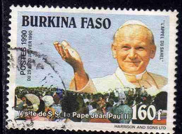 BURKINA FASO 1990 VISIT OF POPE JOHN PAUL II PAPA GIOVANNI PAOLO CROWD 160fr USATO USED OBLITERE' - Burkina Faso (1984-...)