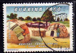 BURKINA FASO 1995 TRADITIONAL HOUSES PEULH 250fr USATO USED OBLITERE' - Burkina Faso (1984-...)