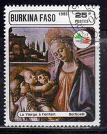 BURKINA FASO 1985 PHILATELIC EXHIBITION ITALIA 85 PAINTINGS BY BOTTICELLI VIRGIN AND CHILD 25fr USATO USED OBLITERE' - Burkina Faso (1984-...)