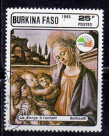 BURKINA FASO 1985 PHILATELIC EXHIBITION ITALIA 85 PAINTINGS BY BOTTICELLI VIRGIN AND CHILD 25fr USATO USED OBLITERE' - Burkina Faso (1984-...)