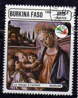 BURKINA FASO 1985 PHILATELIC EXHIBITION ITALIA 85 PAINTINGS BY BOTTICELLI VIRGIN AND CHILD 25fr USATO USED OBLITERE' - Burkina Faso (1984-...)