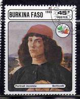 BURKINA FASO 1985 PHILATELIC EXHIBITION ITALIA 85 PAINTINGS BY BOTTICELLI PORTRAIT OF A MAN 45fr USATO USED OBLITERE' - Burkina Faso (1984-...)