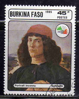 BURKINA FASO 1985 PHILATELIC EXHIBITION ITALIA 85 PAINTINGS BY BOTTICELLI PORTRAIT OF A MAN 45fr USATO USED OBLITERE' - Burkina Faso (1984-...)