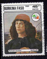 BURKINA FASO 1985 PHILATELIC EXHIBITION ITALIA 85 PAINTINGS BY BOTTICELLI PORTRAIT OF A MAN 45fr USATO USED OBLITERE' - Burkina Faso (1984-...)