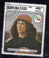 BURKINA FASO 1985 PHILATELIC EXHIBITION ITALIA 85 PAINTINGS BY BOTTICELLI PORTRAIT OF A MAN 45fr USATO USED OBLITERE' - Burkina Faso (1984-...)