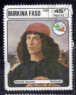 BURKINA FASO 1985 PHILATELIC EXHIBITION ITALIA 85 PAINTINGS BY BOTTICELLI PORTRAIT OF A MAN 45fr USATO USED OBLITERE' - Burkina Faso (1984-...)