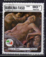BURKINA FASO 1985 PHILATELIC EXHIBITION ITALIA 85 PAINTINGS BY BOTTICELLI MARS AND VENUS 90fr USATO USED OBLITERE' - Burkina Faso (1984-...)