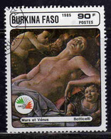 BURKINA FASO 1985 PHILATELIC EXHIBITION ITALIA 85 PAINTINGS BY BOTTICELLI MARS AND VENUS 90fr USATO USED OBLITERE' - Burkina Faso (1984-...)