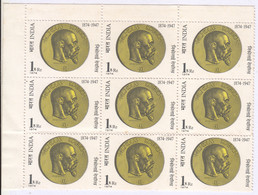 Block Of 9, India MNH 1974, Nicholas Roerich, USSR / Russia Born, Painter, Writer, Famous Poeple, (Cond.,marginal Stains - Blokken & Velletjes